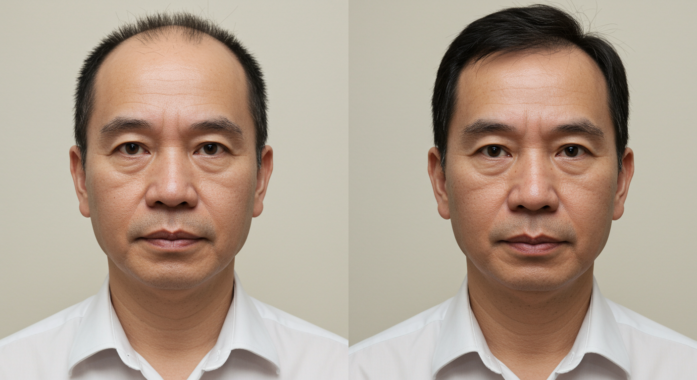 马来西亚男子头发稀疏，为了解决此问题并在一天内佩戴密发帽立刻头发茂密