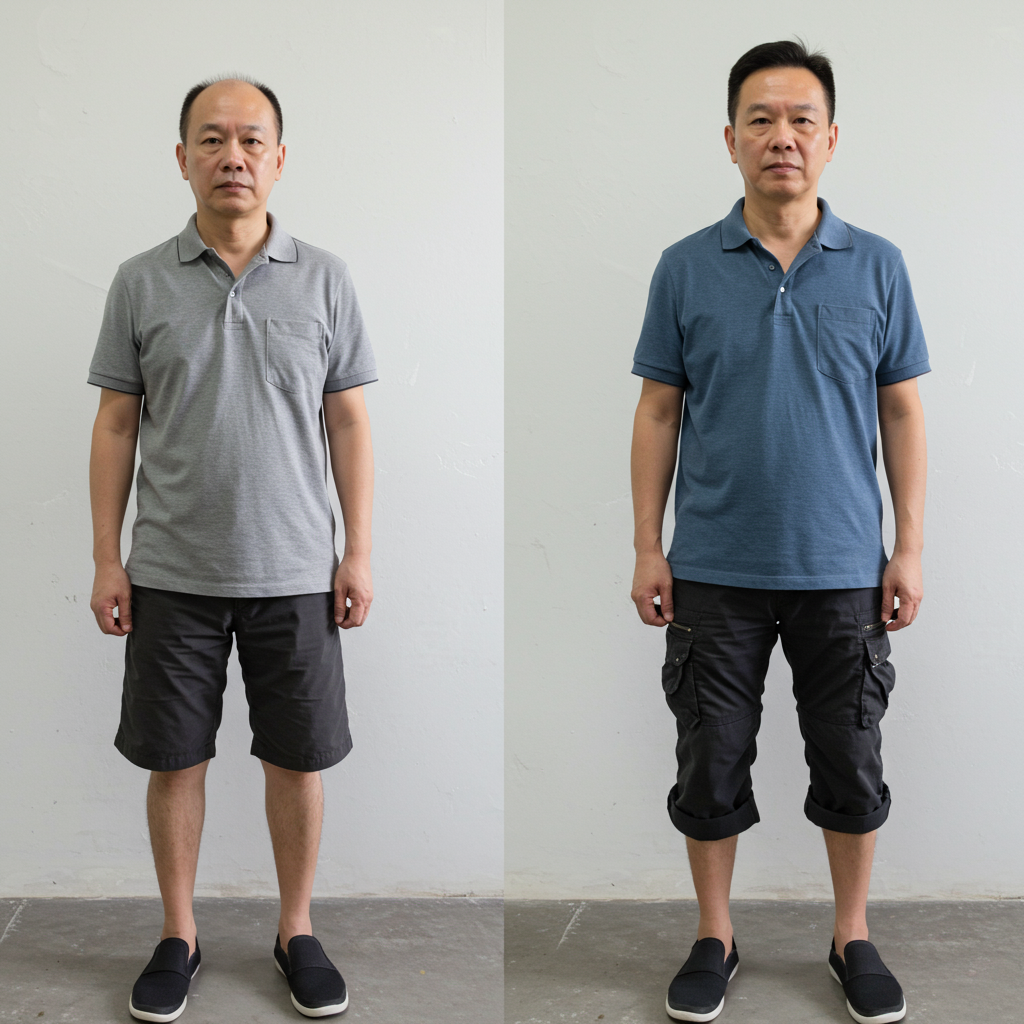 马来西亚中年男子佩戴密发帽的真实前后对比