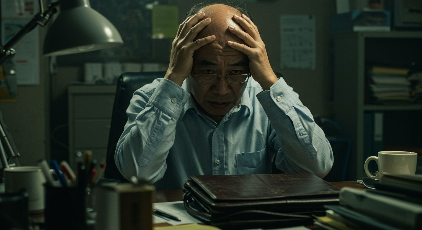 马来西亚男子工作压力大导致掉多头发，头发稀疏