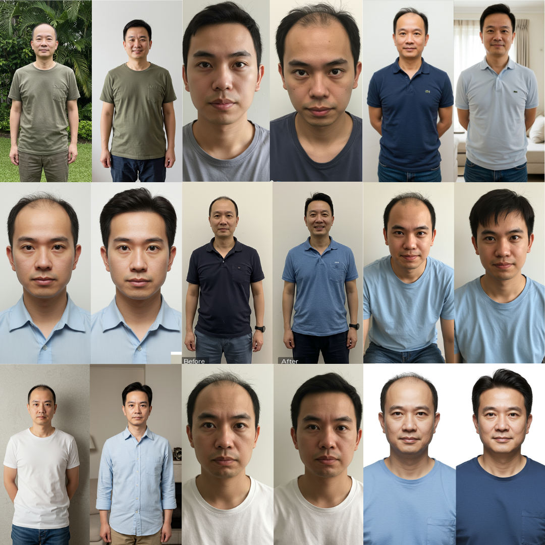 马来西亚真实顾客佩戴密发帽后的前后对比