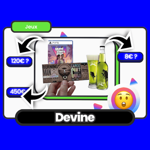 **Devine** : Jeu où les participants estiment les prix d’objets variés, stimulant et convivial pour lancer une soirée.