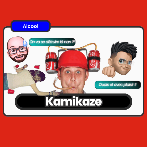 **Kamikaze** : Jeu énergique et délirant pour un milieu de soirée animé, mêlant stratégie et bonne humeur.