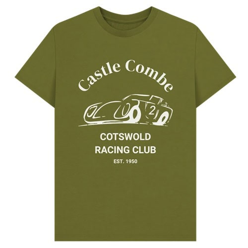 Men's Castle Combe Cotswolds Racing Club Organic T-Shirt Olive Green - Castle Combe Mercantile