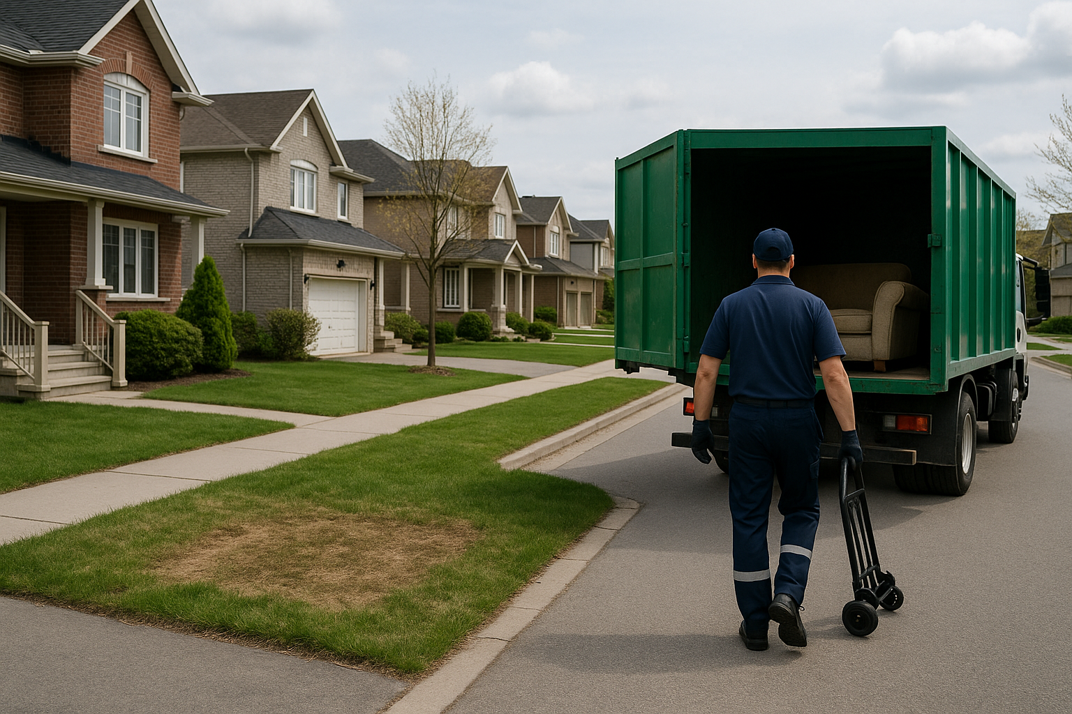 A man walks down the street beside a parked truck on a sunny day.