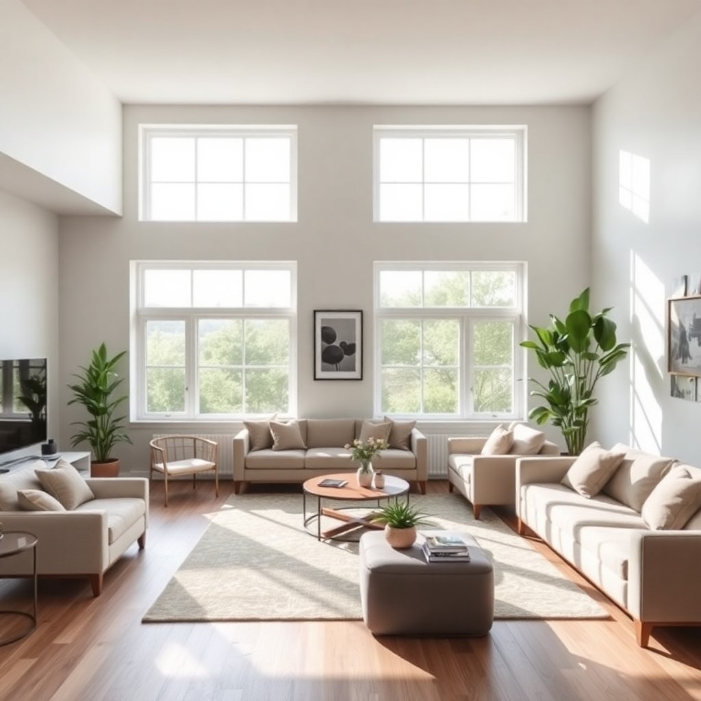 A tidy living room filled with various pieces of furniture, showcasing a comfortable and inviting atmosphere.