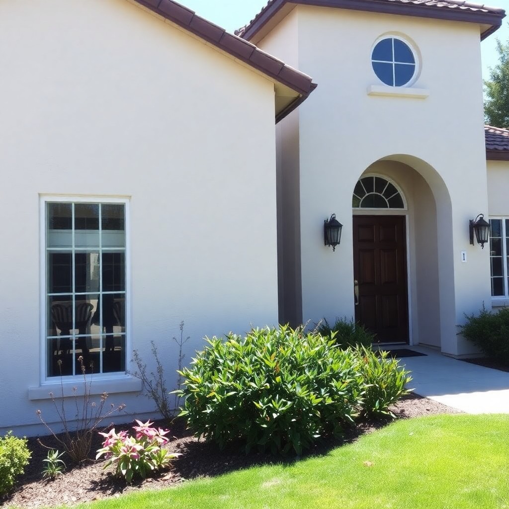 A charming home featuring a white exterior complemented by a warm brown door.
