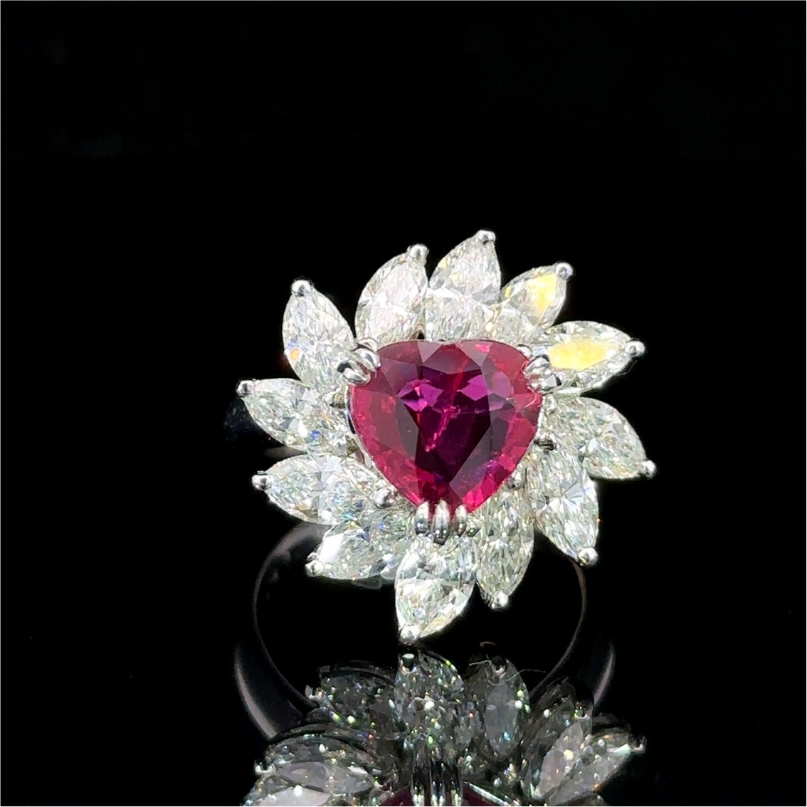Heart-shaped ruby and diamond ring