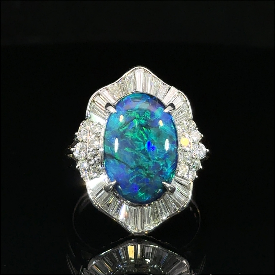 Black opal and diamond statement ring