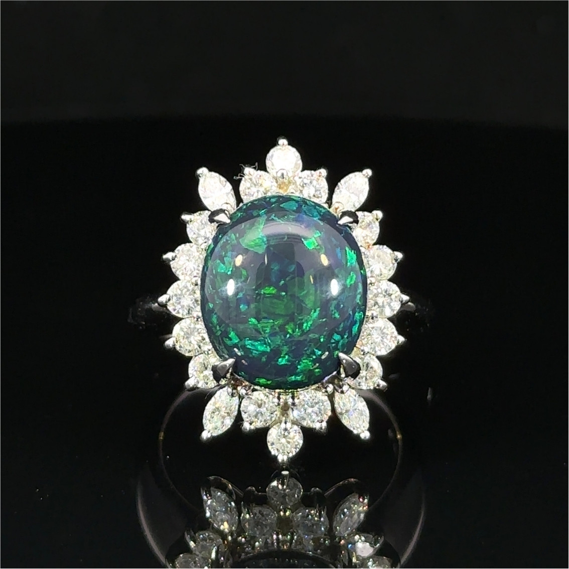 Black opal and diamond ring