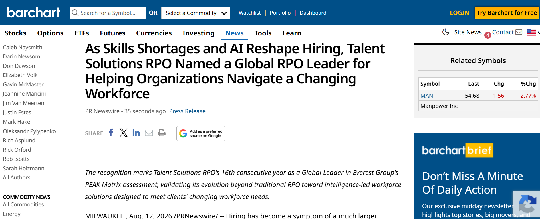 Press Release on Barchart