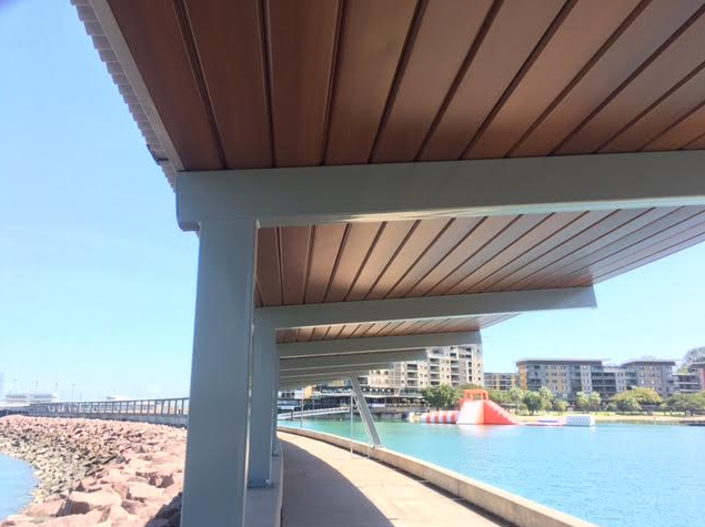 Darwin Waterfront shade structure along the coastal promenade