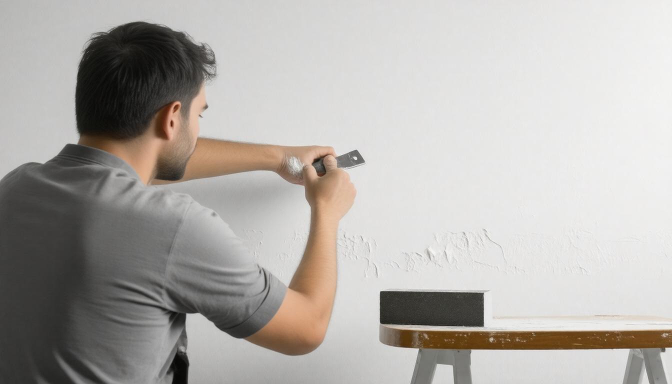 A man painting a wall with a paintbrush, focused on applying a fresh coat of paint.