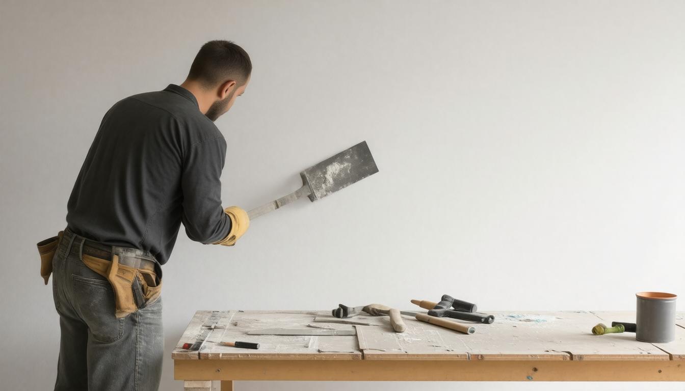 A man painting a wall with a brush, focused on applying a fresh coat of paint.