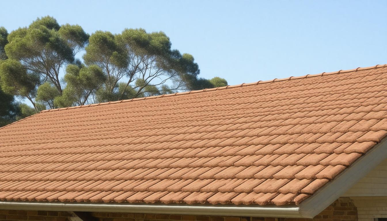 A roof featuring red tiles on one side and a white surface on the other, showcasing contrasting colors and textures.