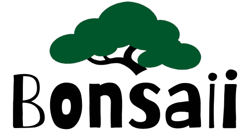 Bonsaii logo featuring a stylized green bonsai tree graphic above the black text "Bonsaii". The business specializes in artisan bonsai trees and gifts