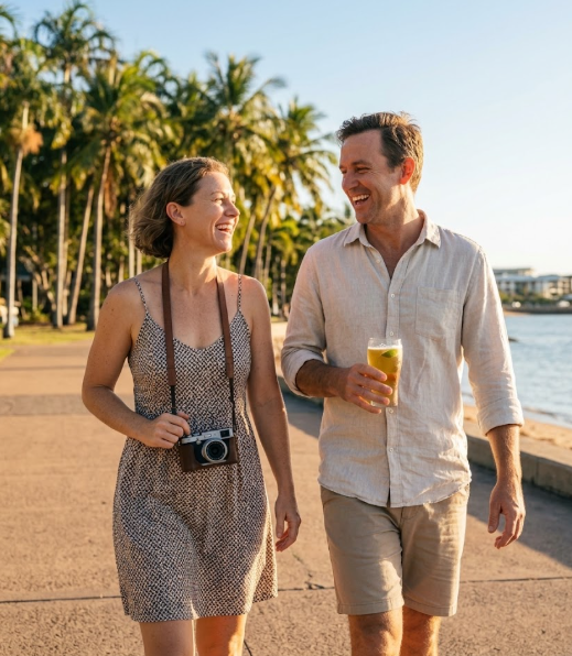Travelers exploring Darwin hands-free using Luggage Locker bag storage