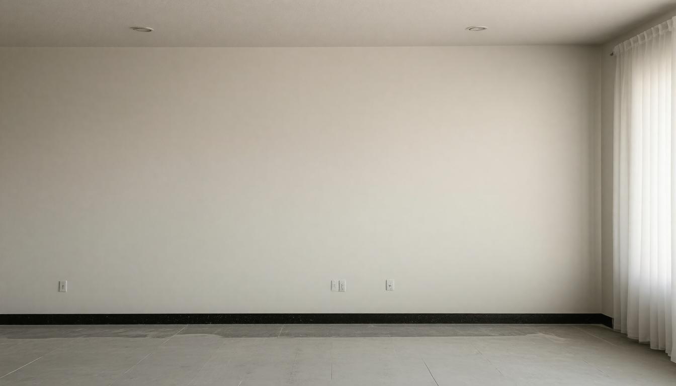 An empty room featuring white walls and white flooring, creating a bright and spacious atmosphere.