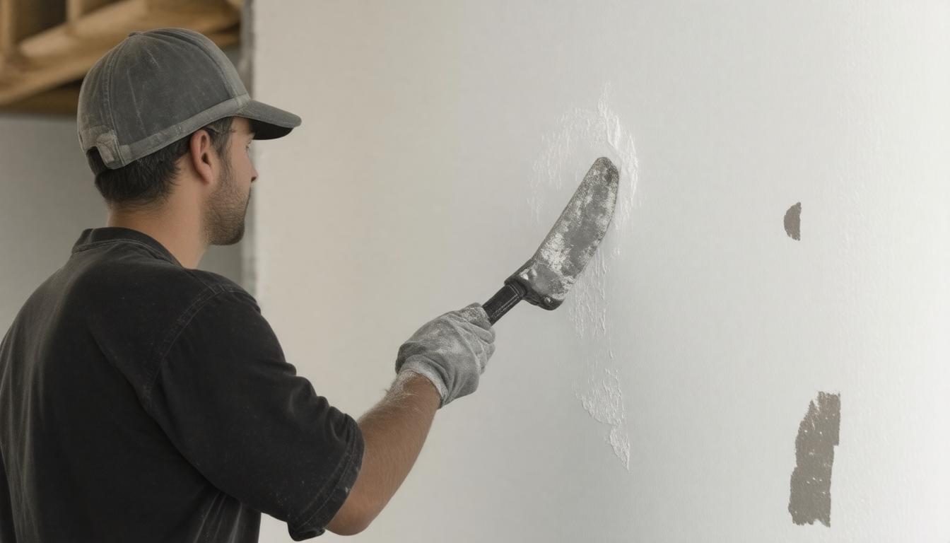 A man painting a wall with a brush, focused on applying a fresh coat of paint.