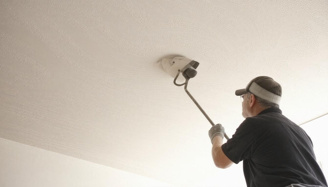 A man using a paintbrush to paint a ceiling, demonstrating home improvement and renovation activities.