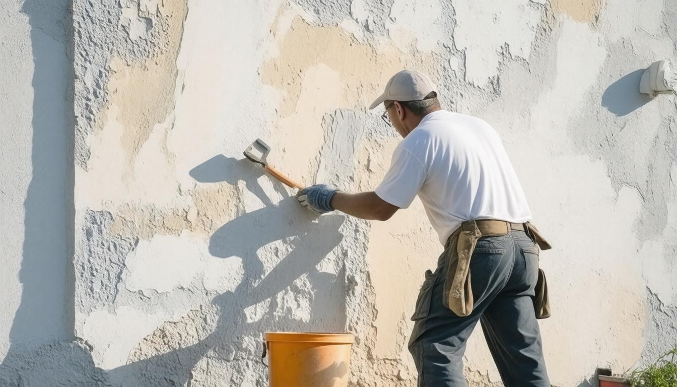 A man is painting a wall with a paintbrush, focused on applying a fresh coat of paint.