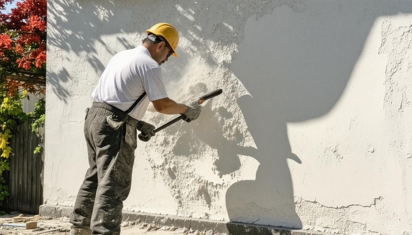 A man is painting a wall with a paintbrush, focused on applying a fresh coat of paint.