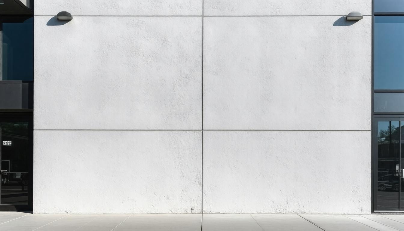 A white building featuring a door and multiple windows against a clear sky.