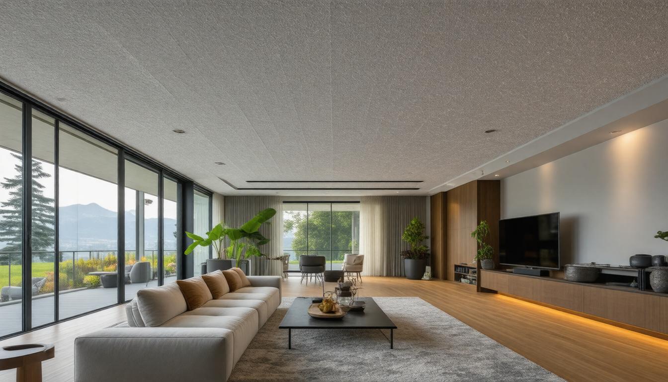 Modern living room featuring large windows, wooden floors, and a bright, airy atmosphere.