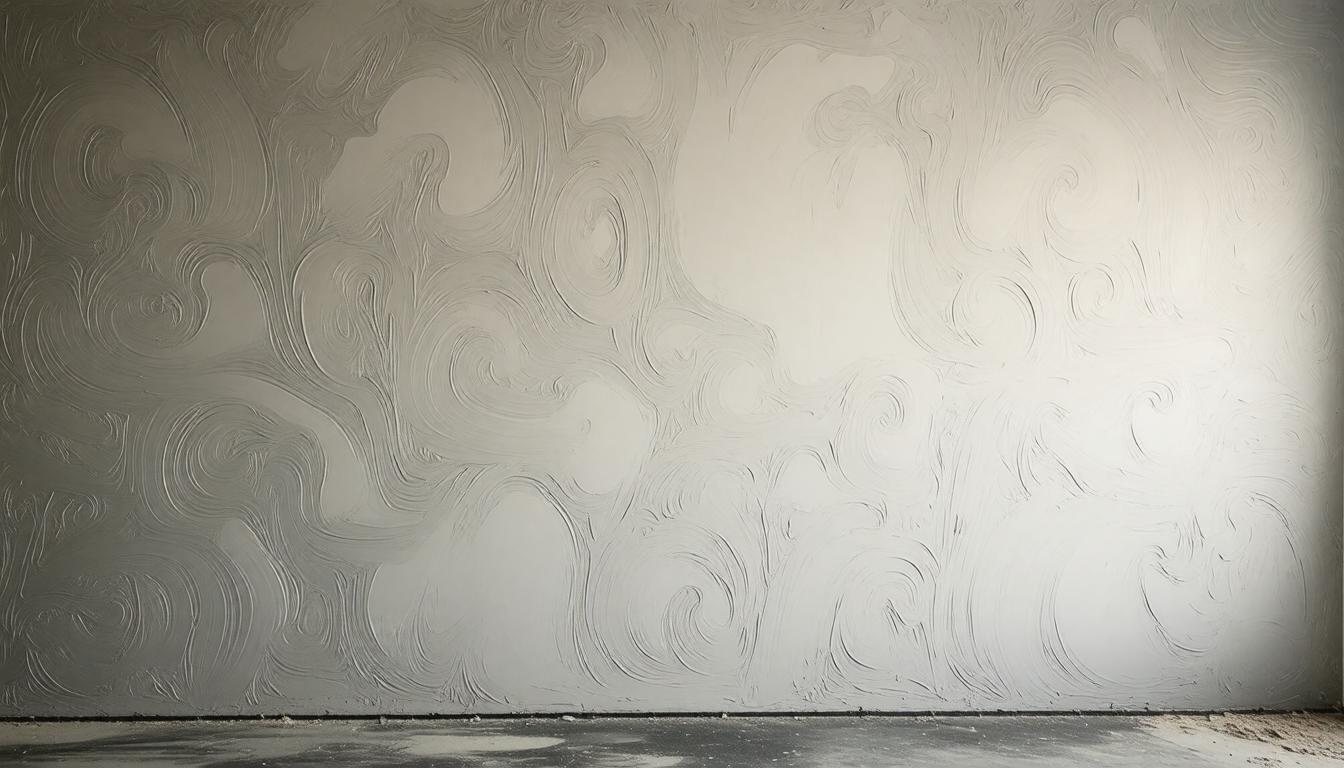 A wall featuring a large, intricate white pattern against a contrasting background.