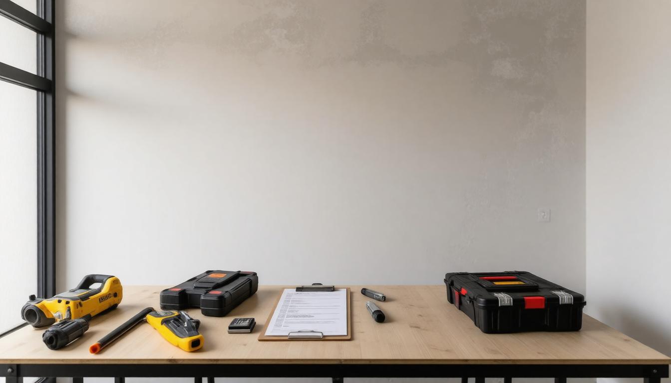 Tools arranged on a table in front of a large window, with natural light illuminating the workspace.