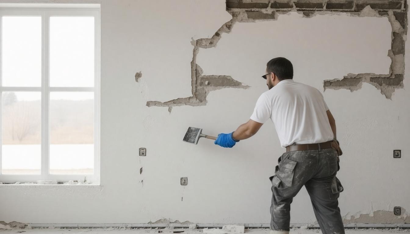 A man using a paint roller to apply paint to a wall in a home improvement setting.