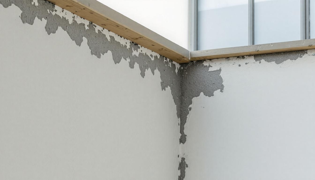 A cracked wall featuring a window, highlighting signs of wear and potential structural issues.