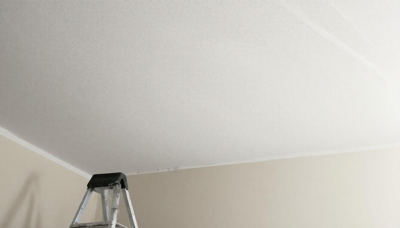 A ladder rests on the floor beside a wall, positioned for easy access during a task or project.