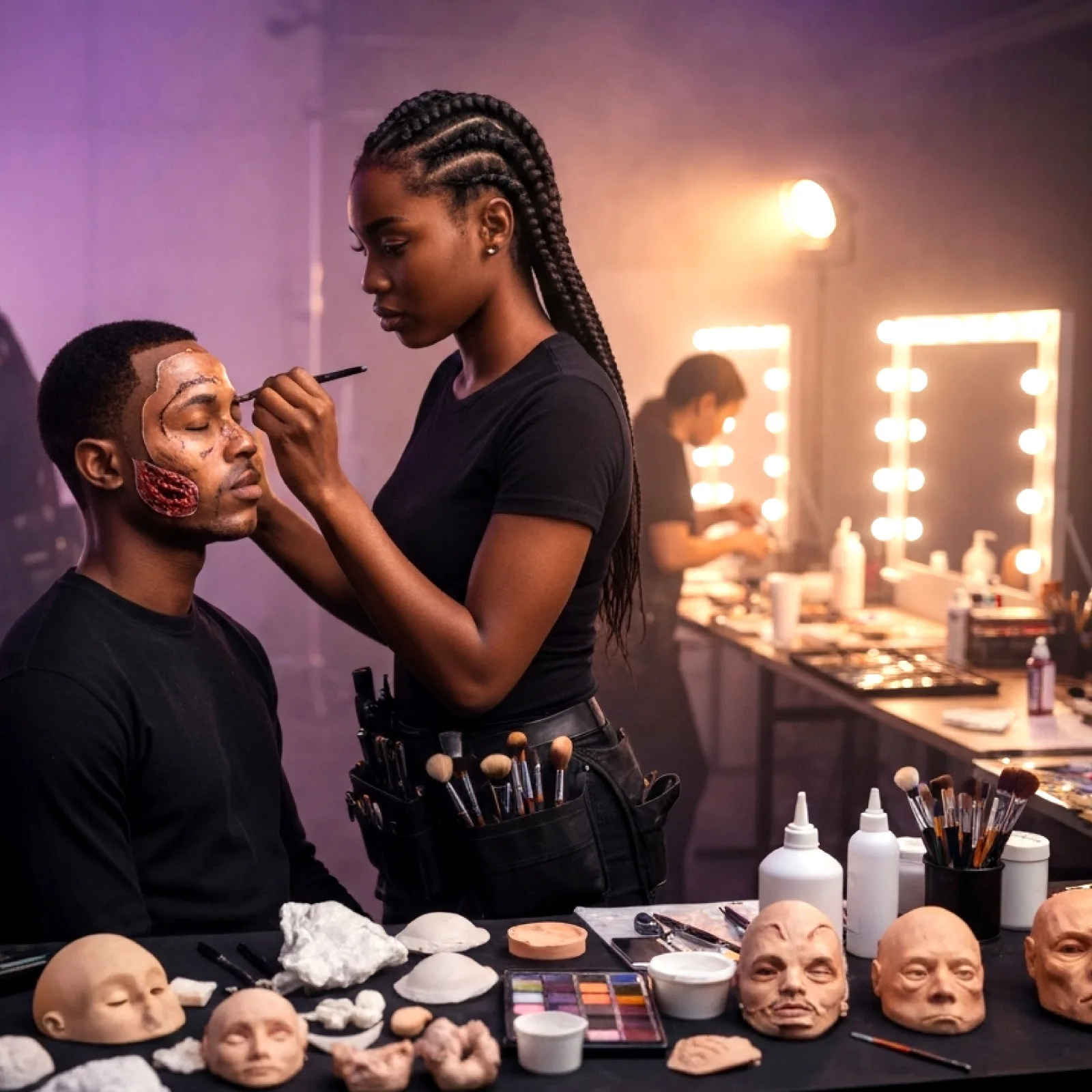 Makeup, Hair & SFX students at work at Revele Creative Academy, Accra