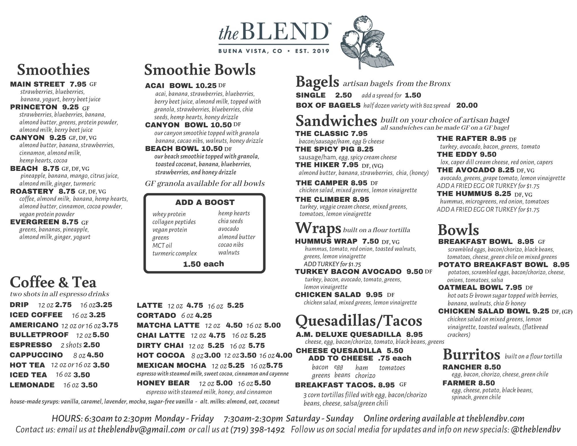 The Blend at Buena Vista Menu