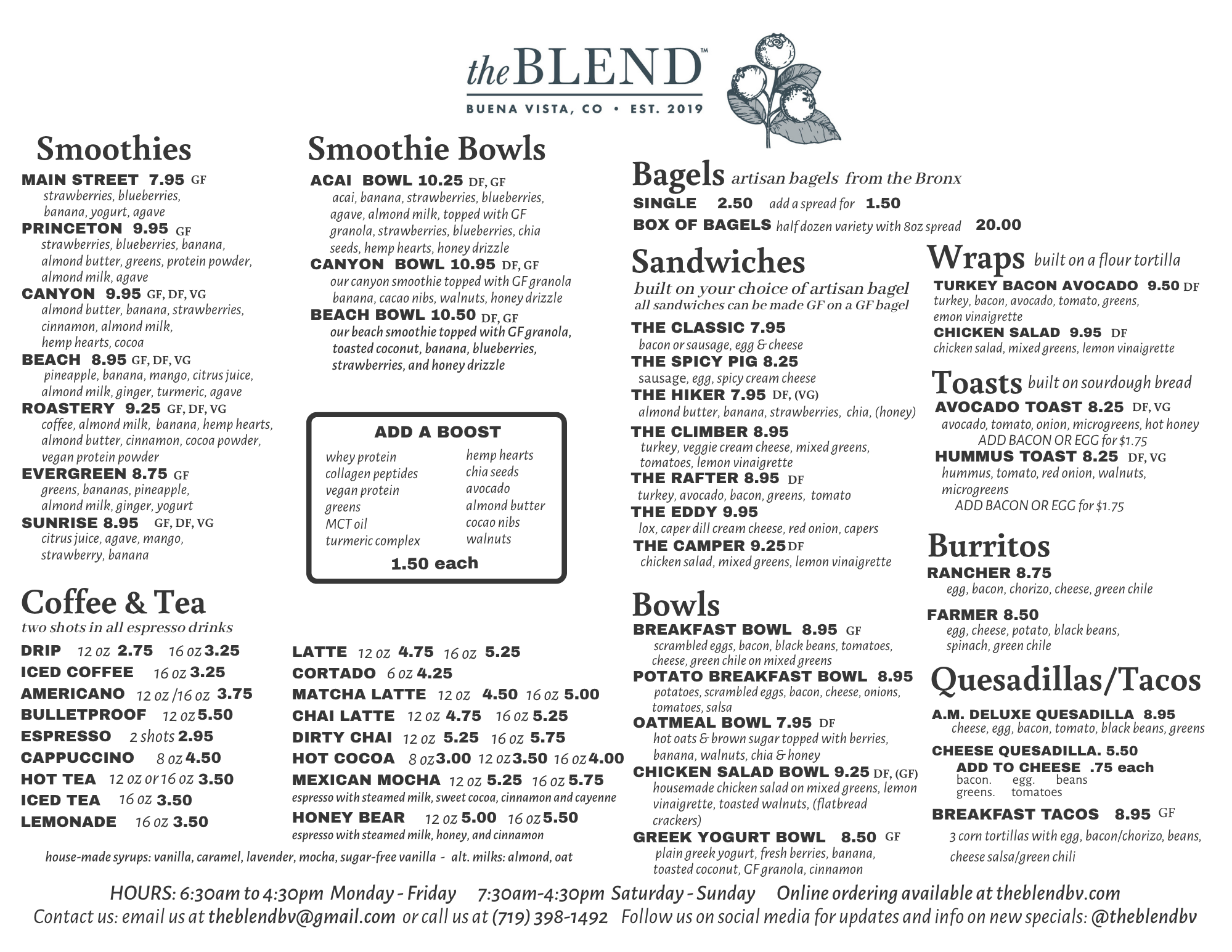 The Blend at Buena Vista Menu