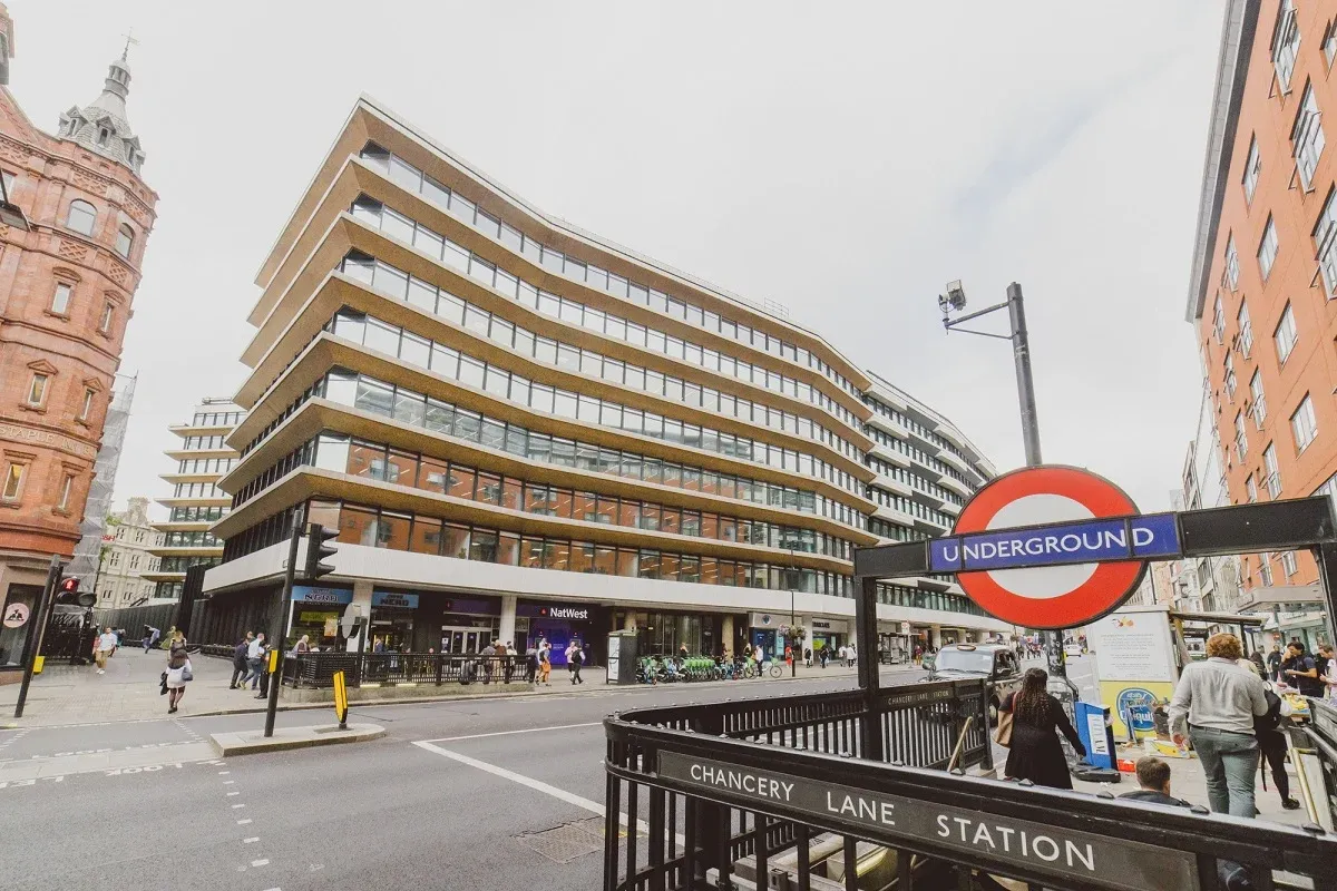 Holborn Gate on High Holborn, seen from outside Chancery Lane Underground station in central London