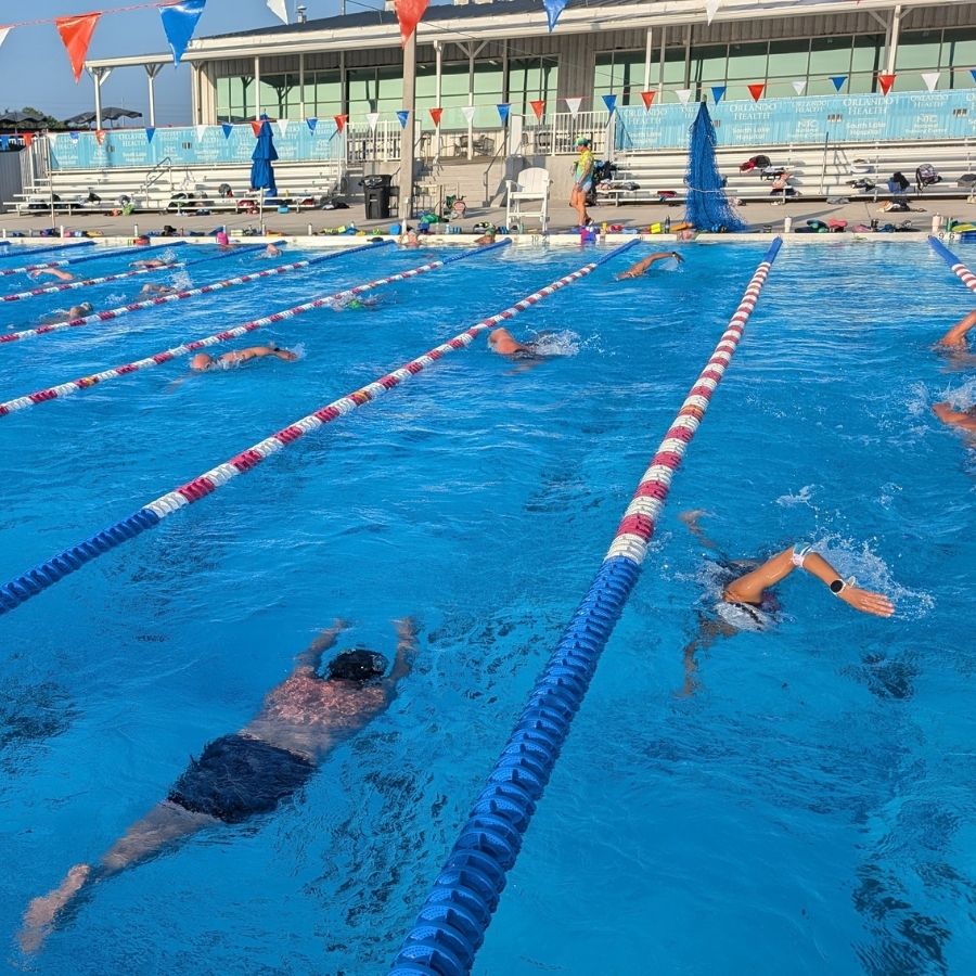 Adults at a Masters swim practice in Clermont