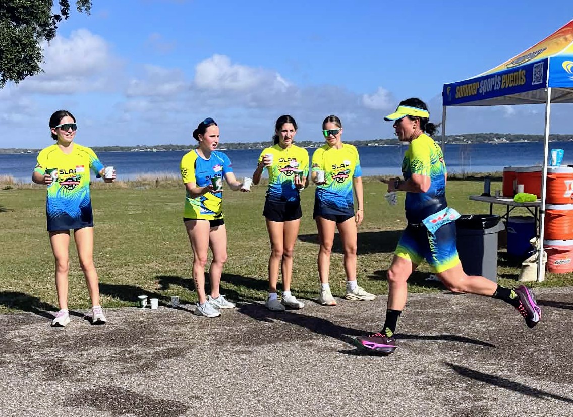 Run-course aid station during a race