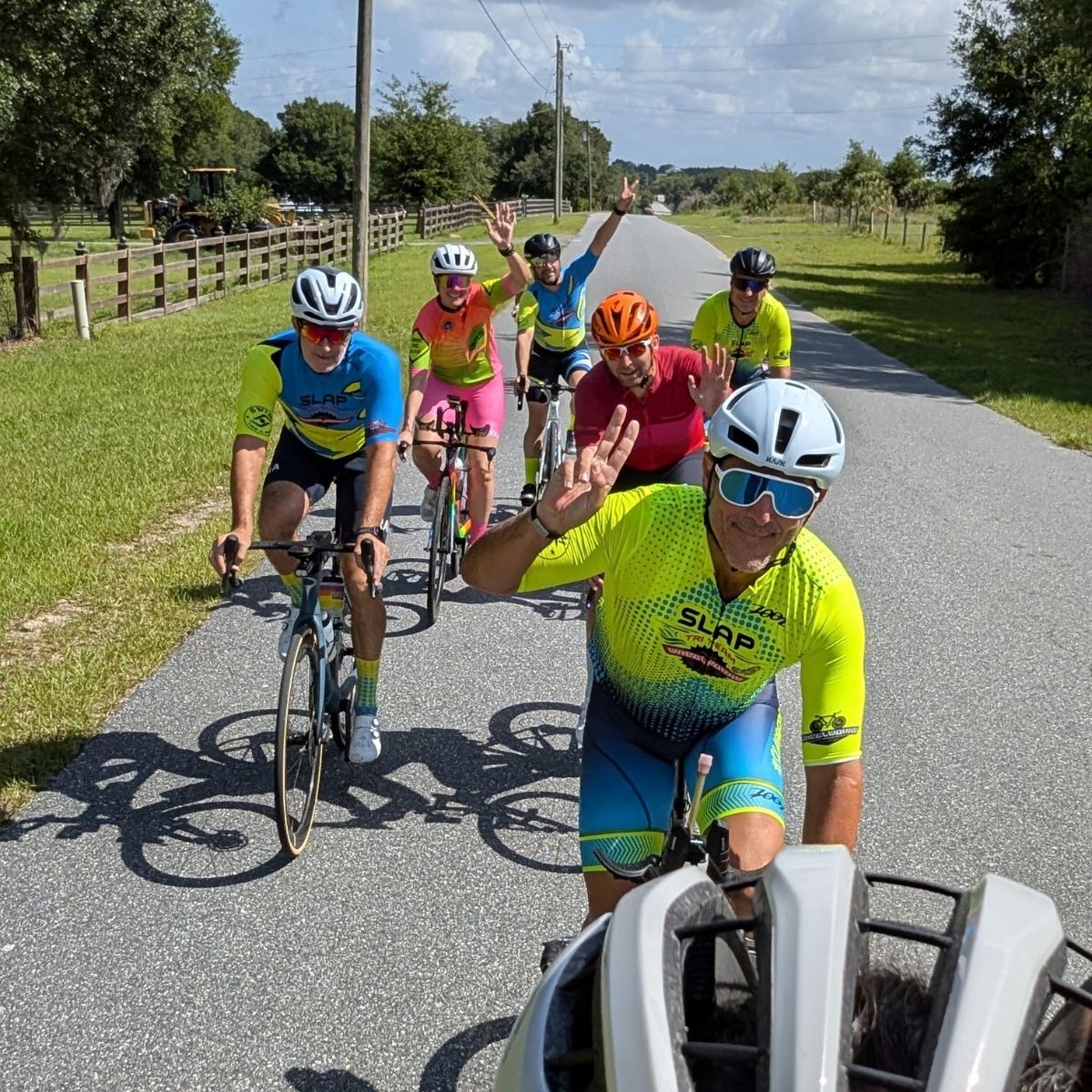 SLAP cycling coach leading a group training ride