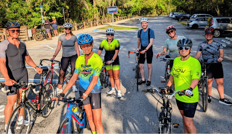 Try-a-Tri athletes practicing bike-to-run transitions with Coach Beth
