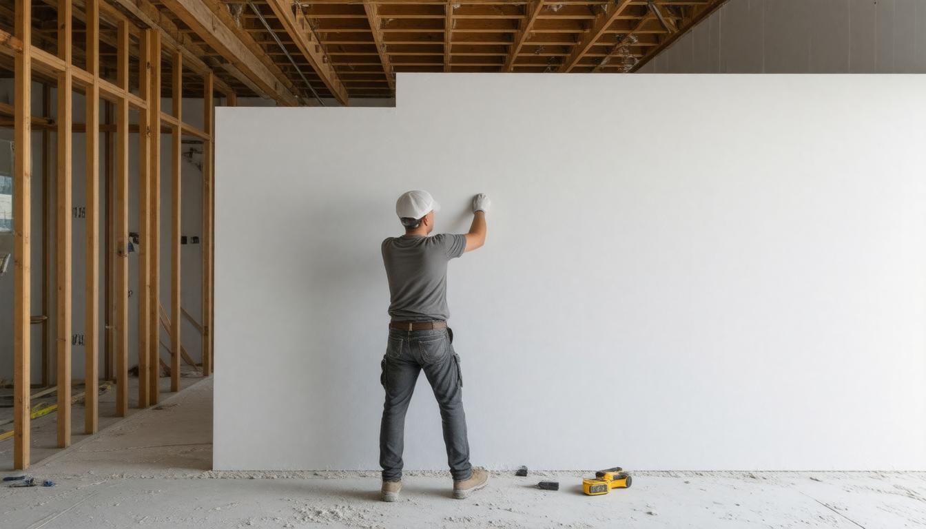 A man painting a wall in a room, focused on applying a fresh coat of paint with a roller.