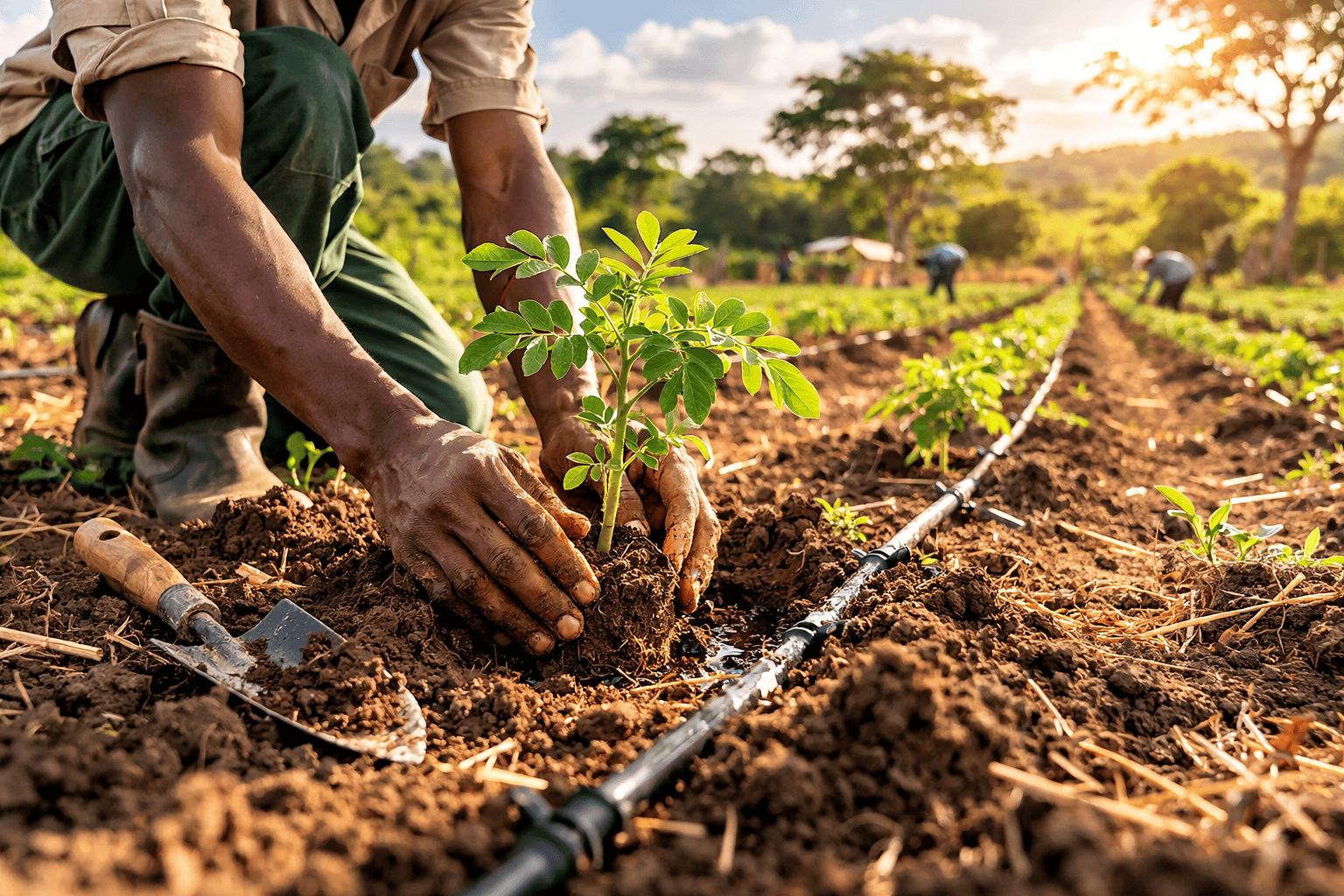 Aanplant Moringa-bomen in het veld