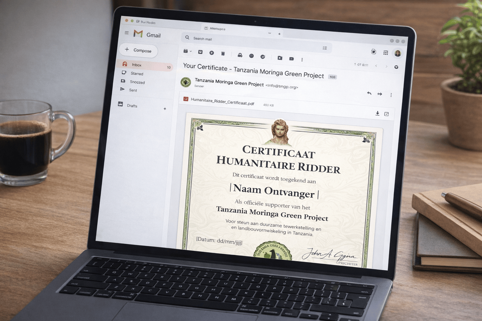 Voorbeeld certificaat Humanitaire Ridder