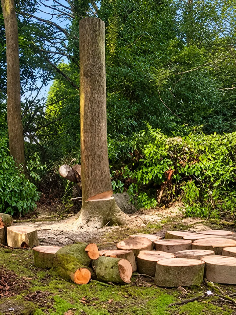 Sectional felling and removal of a large tree