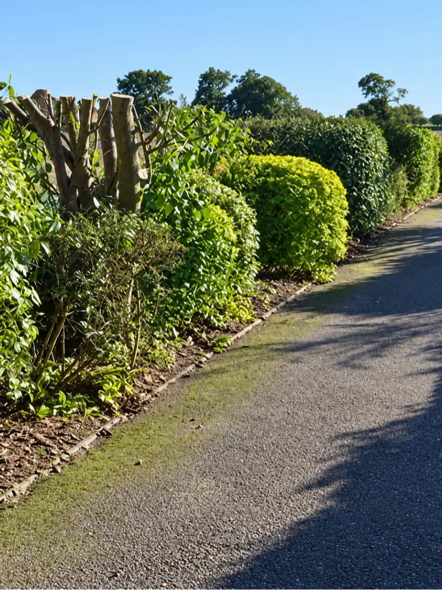 Hedge cut back to a neat, even finish