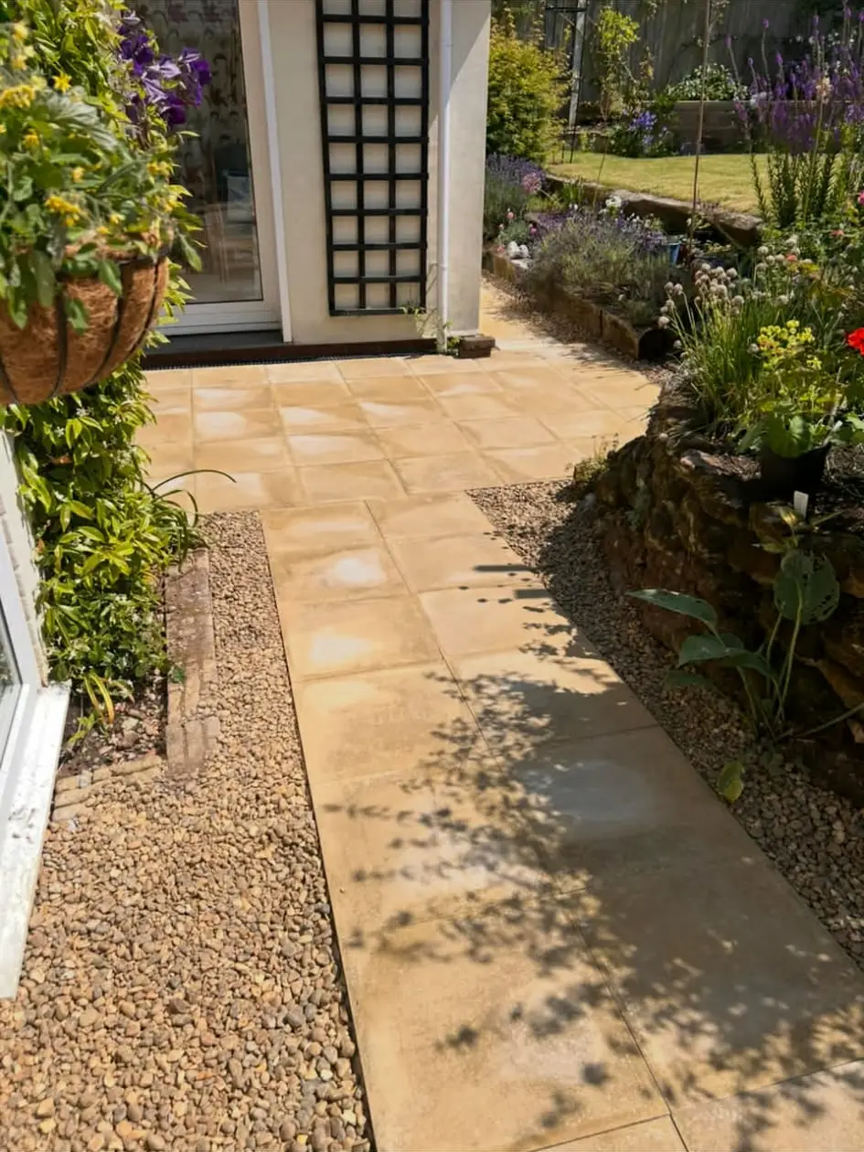 Stepping stone path through lawn.