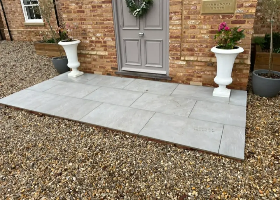 Straight garden path for side access.