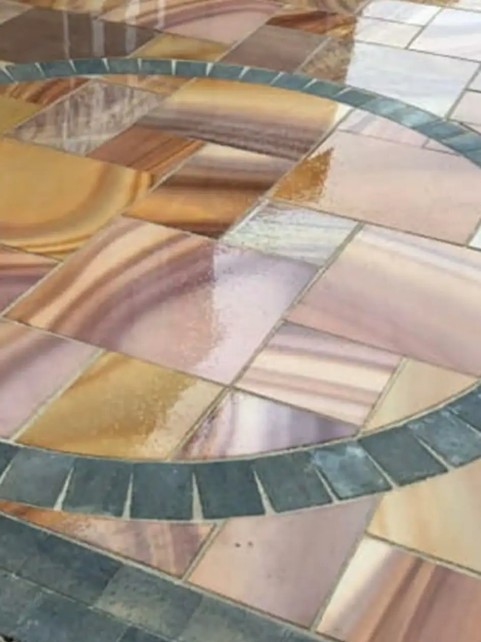 Patio with integrated fire pit zone.