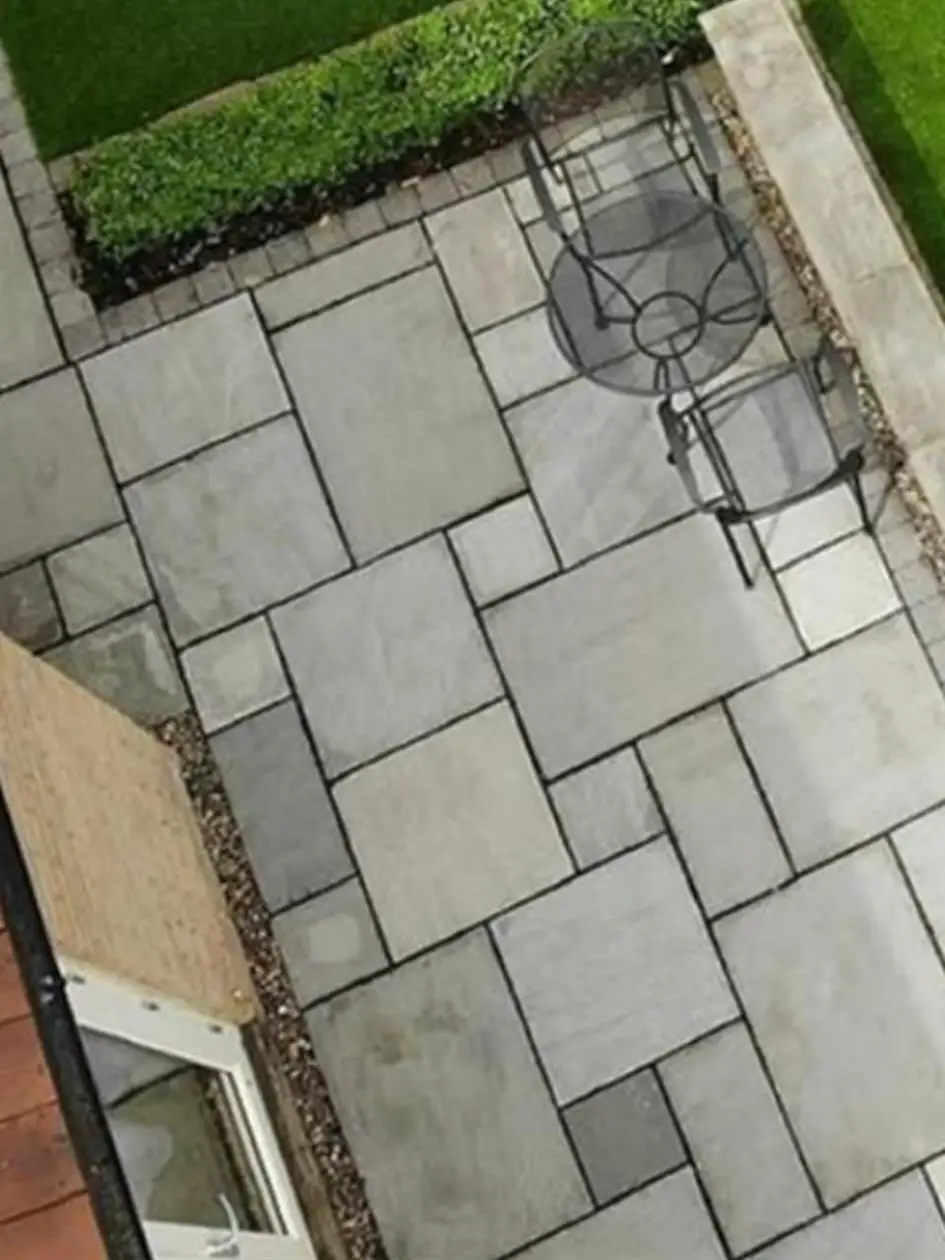 Patio designed as clean, minimal outdoor stage.