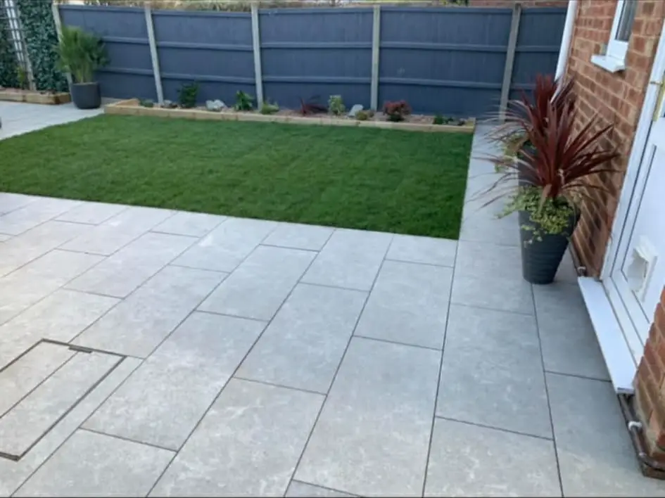 Covered patio creating an outdoor room.